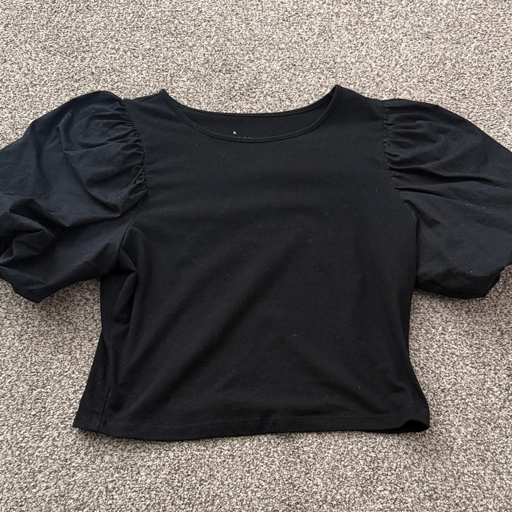 a new day Black Puff Sleeve Crop Top